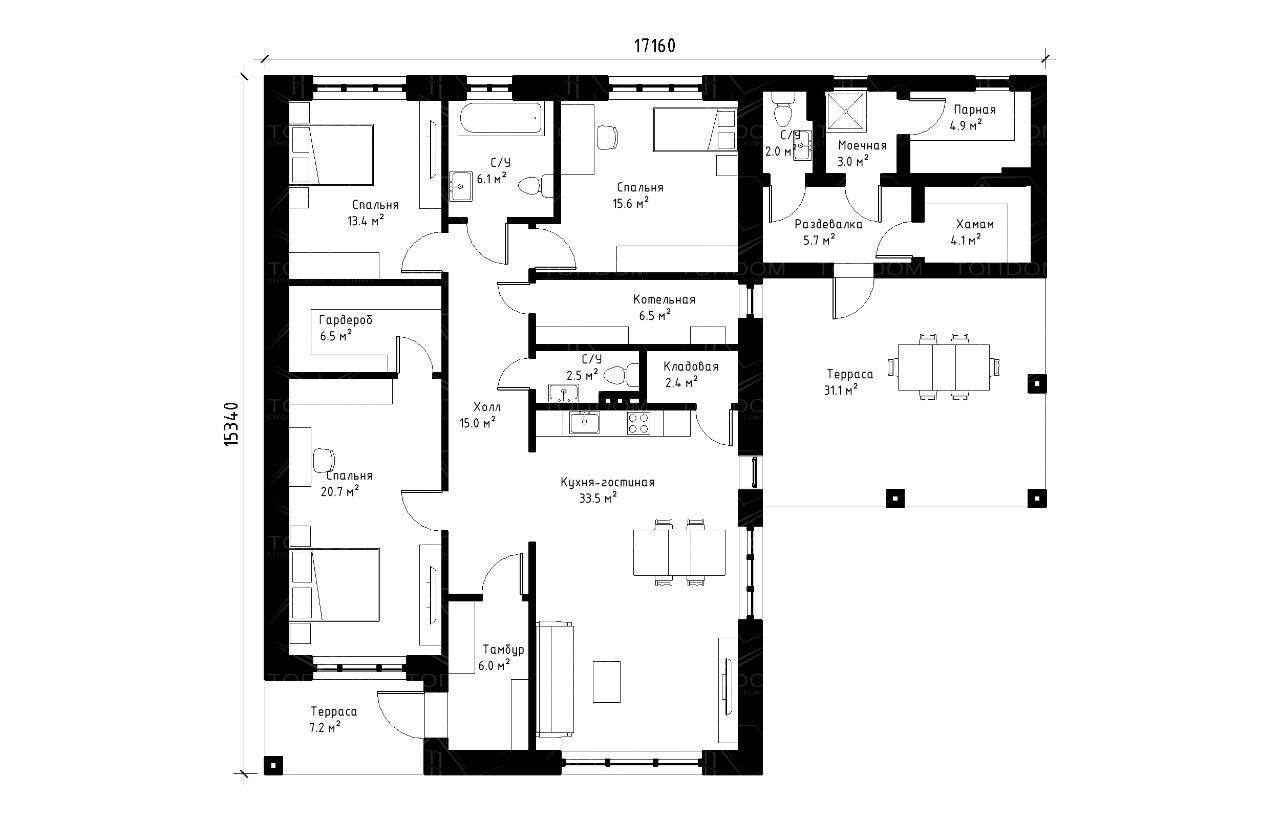 Одноэтажный дом 186 м², 1.105, 9