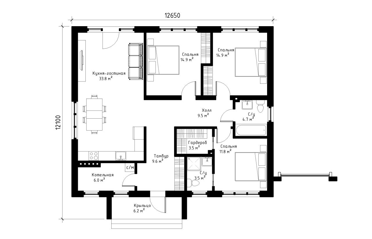 Одноэтажный дом 118 м², 1.260, 6