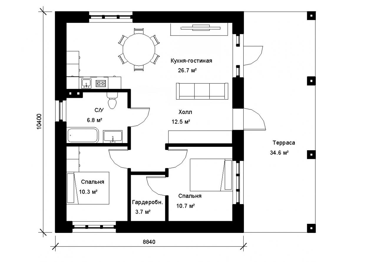 Одноэтажный дом 105 м², 1.4, 7