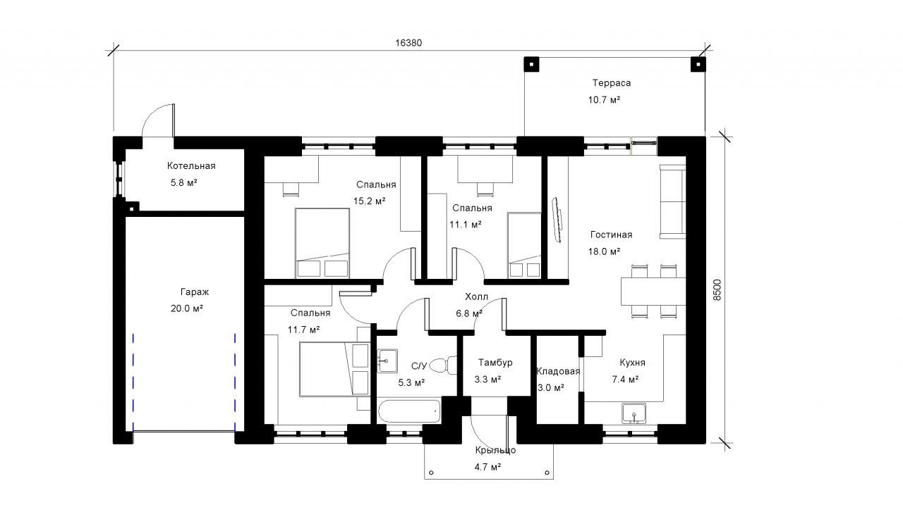 Одноэтажный дом 112 м², 1.58, 3