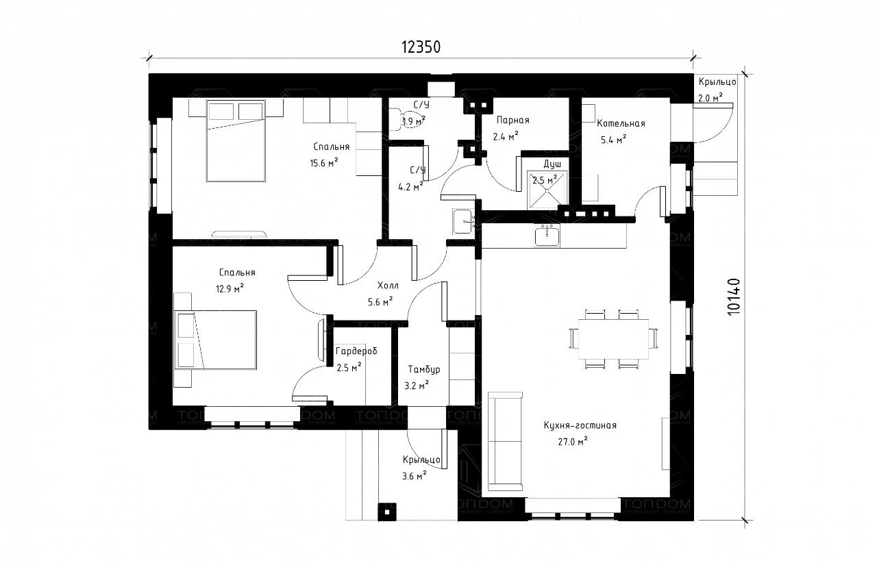 Одноэтажный дом 89 м², 1.69, 2