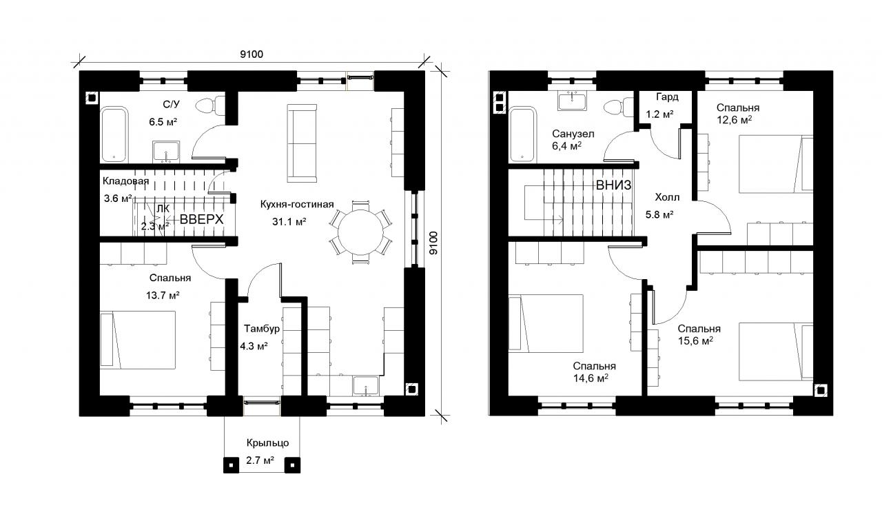Двухэтажный дом 120 м², 2.33, 6